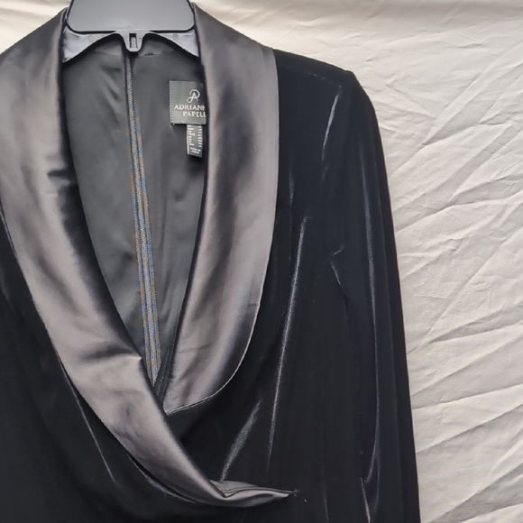 Adriana Papell Black Satin Collar Long Sleeve Dress - Picture 5 of 11